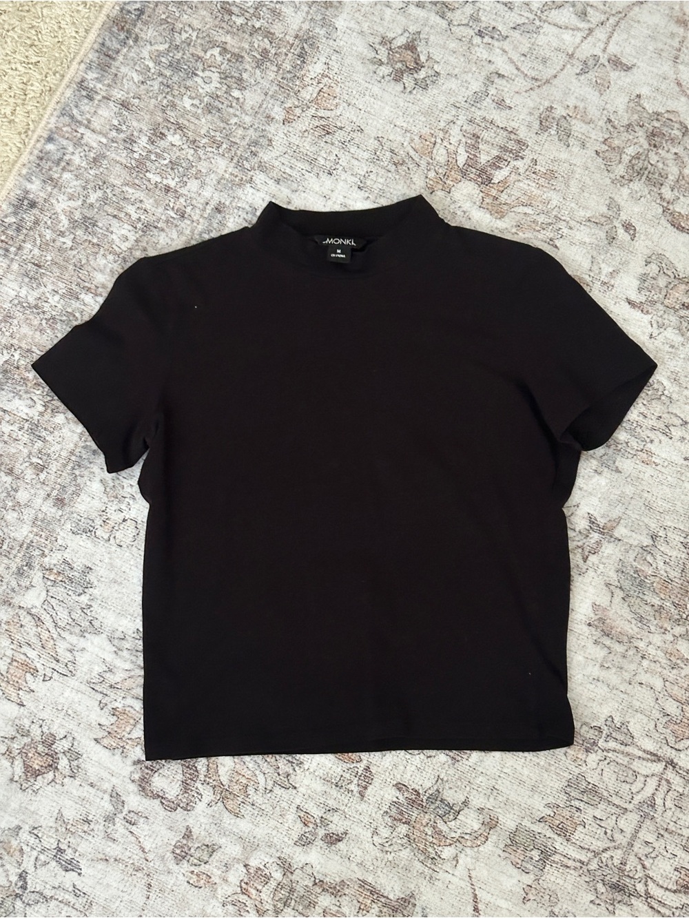 Monki Black Short Sleeve Mock Neck Top Crop Top